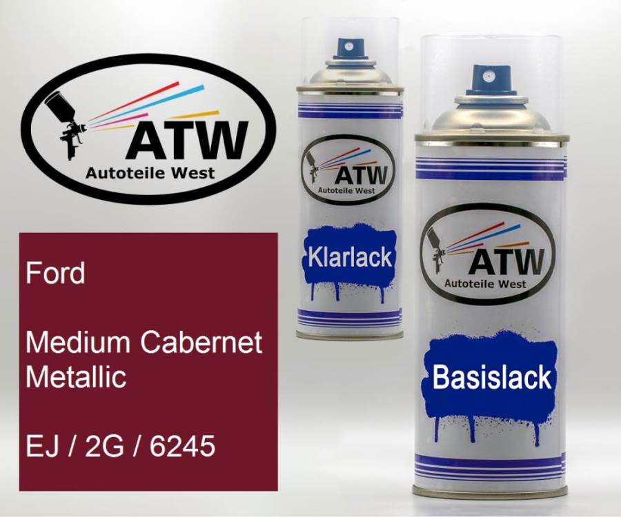 Ford, Medium Cabernet Metallic, EJ / 2G / 6245: 400ml Sprühdose + 400ml Klarlack - Set, von ATW Autoteile West.